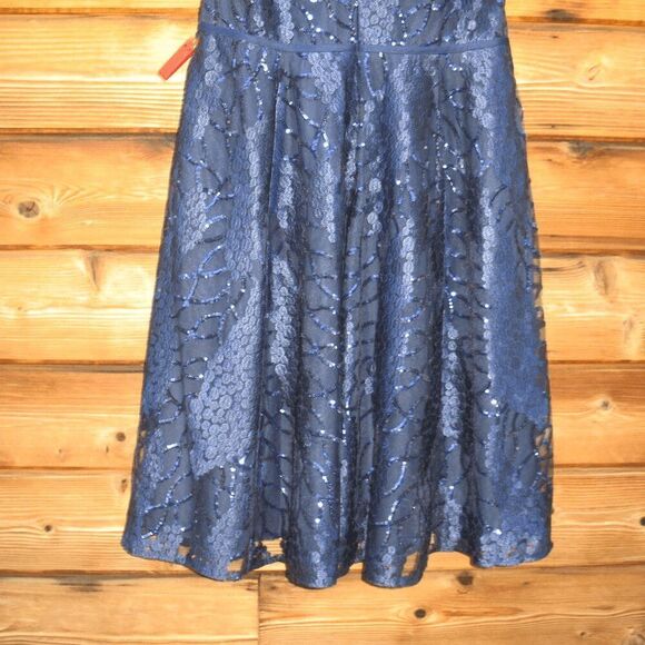 Mac Duggal 12467  Flutter Sleeve Sequin Applique Cocktail Dress Blue 16 - Picture 9 of 15